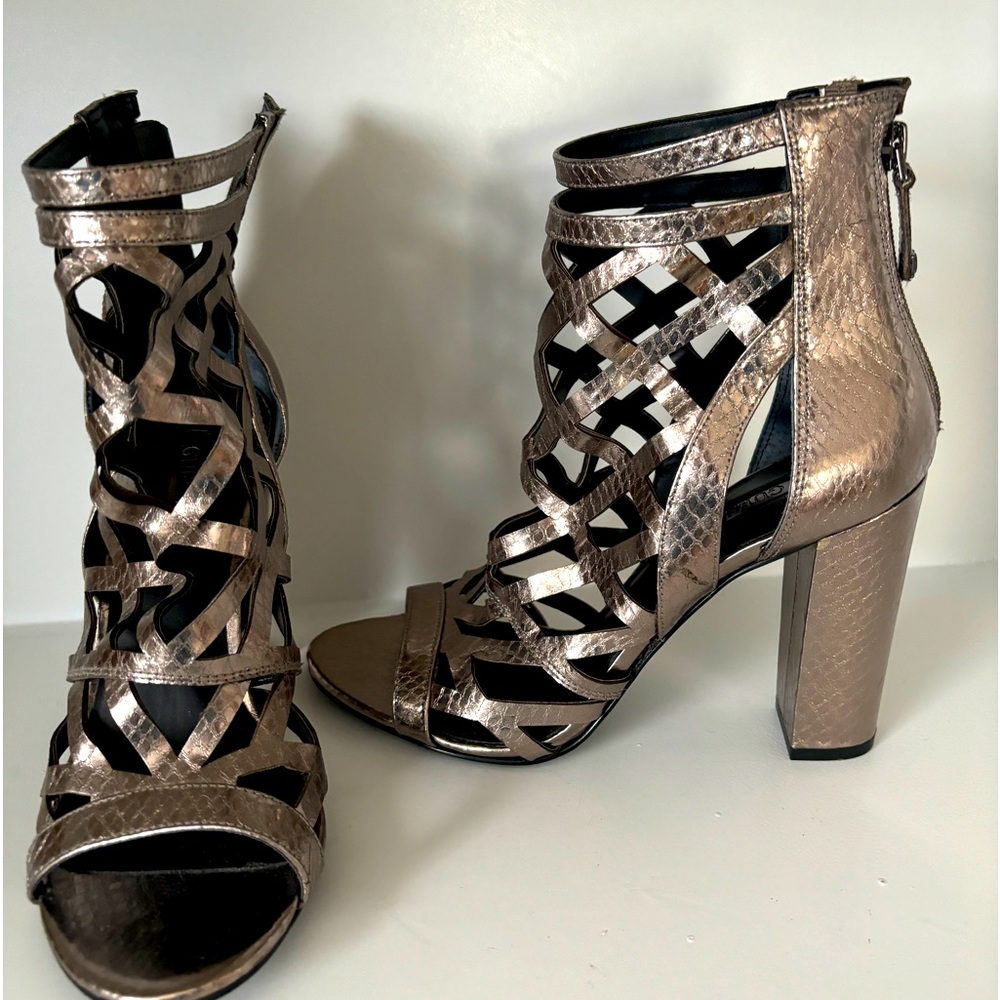 Guess Gladiator Sandal, Bronze Metallic upper; 7.5